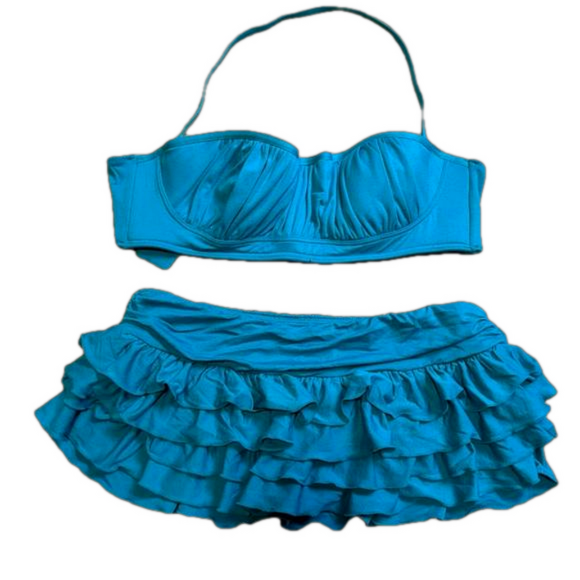 Juicy Couture Other - Juicy Couture Vintage Blue Frilly Halter Bikini Size S/M